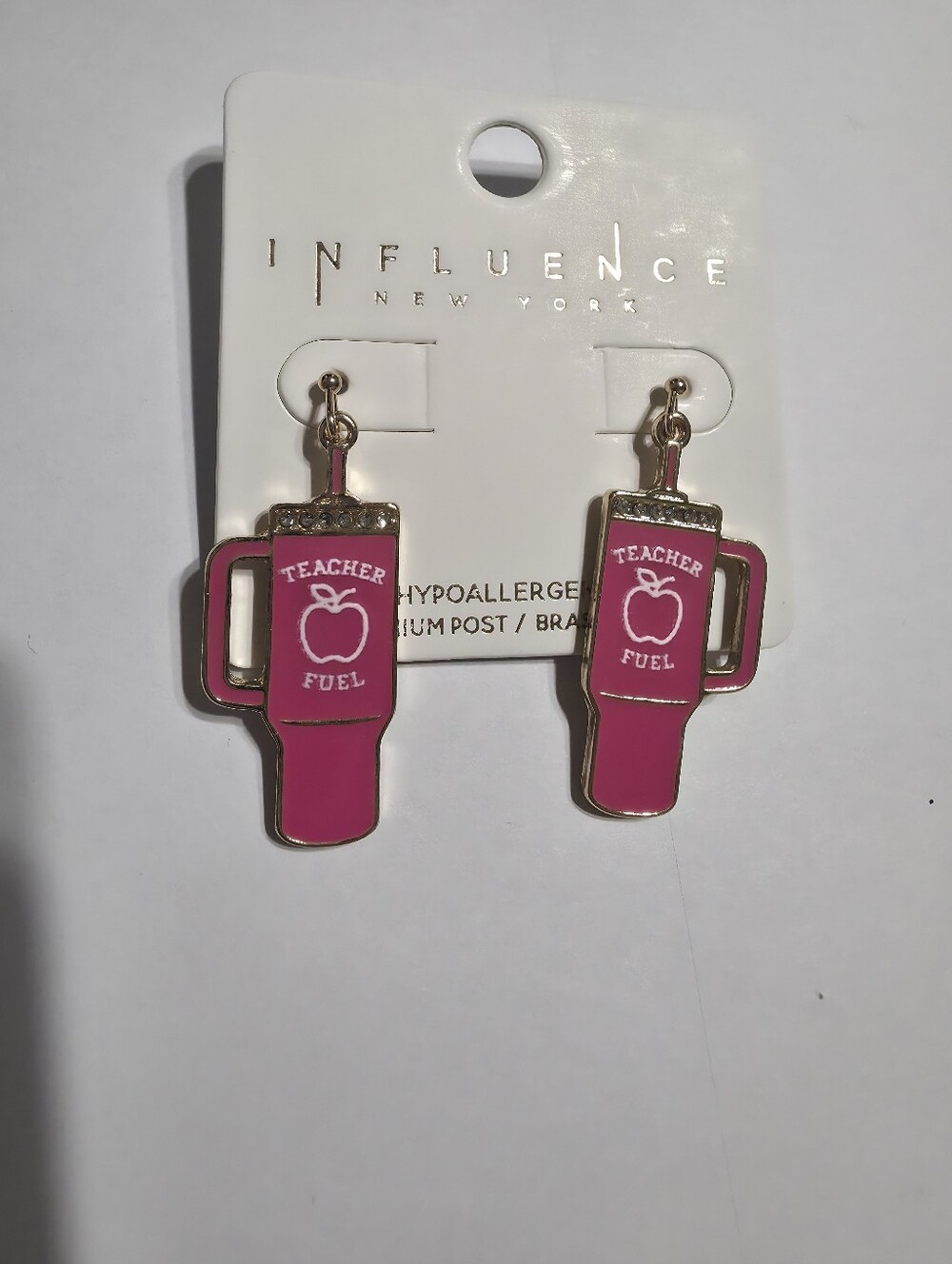 Teacher Fuel Pink Coffee Mug Dangle Earrings